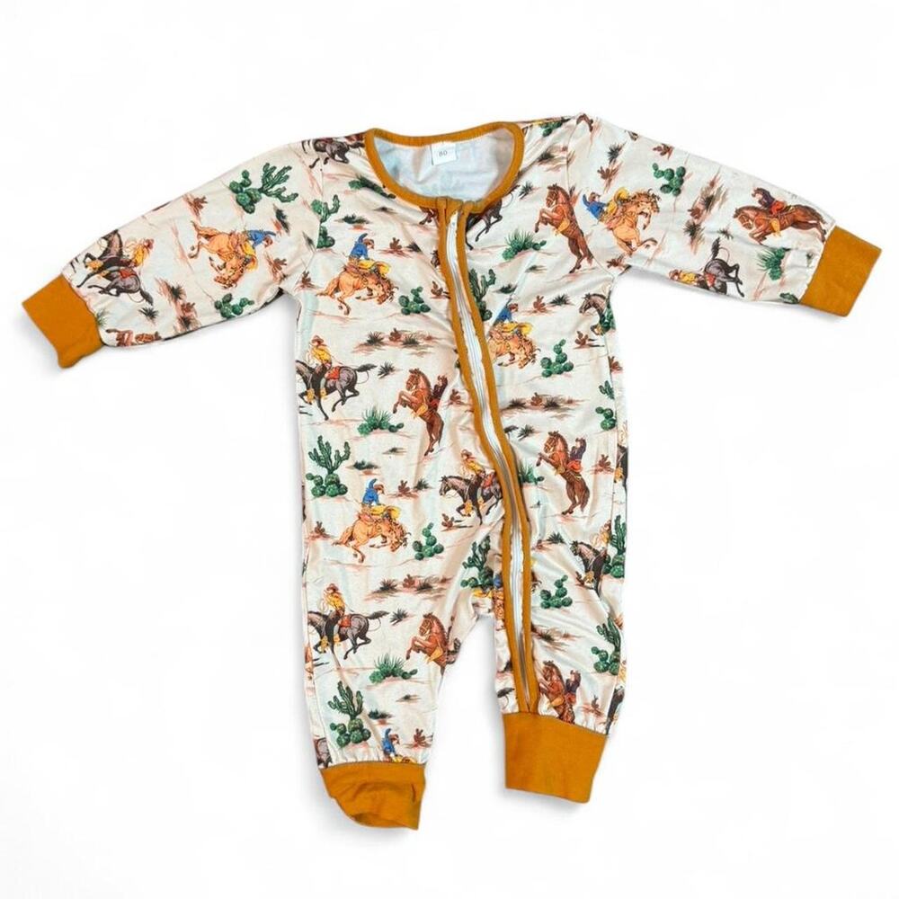 Cowboy Onesie Soft white & orange cowboy print zipper size 9-12‎ months US